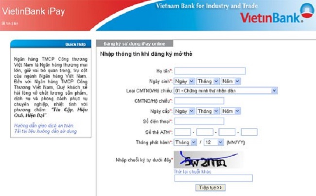 đăng ký tà VietinBank iPay