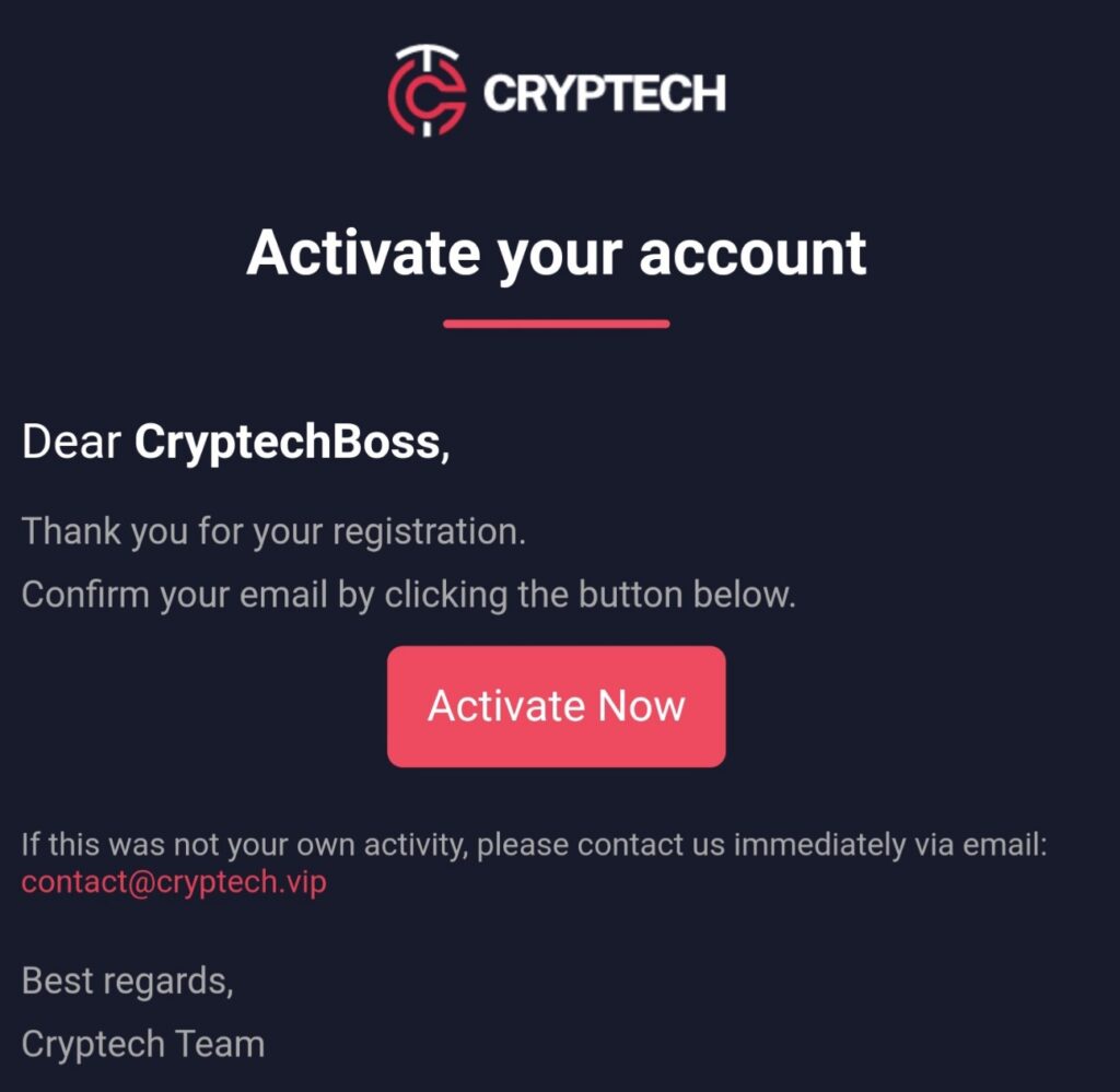 xác minh email đăng ký cryptech